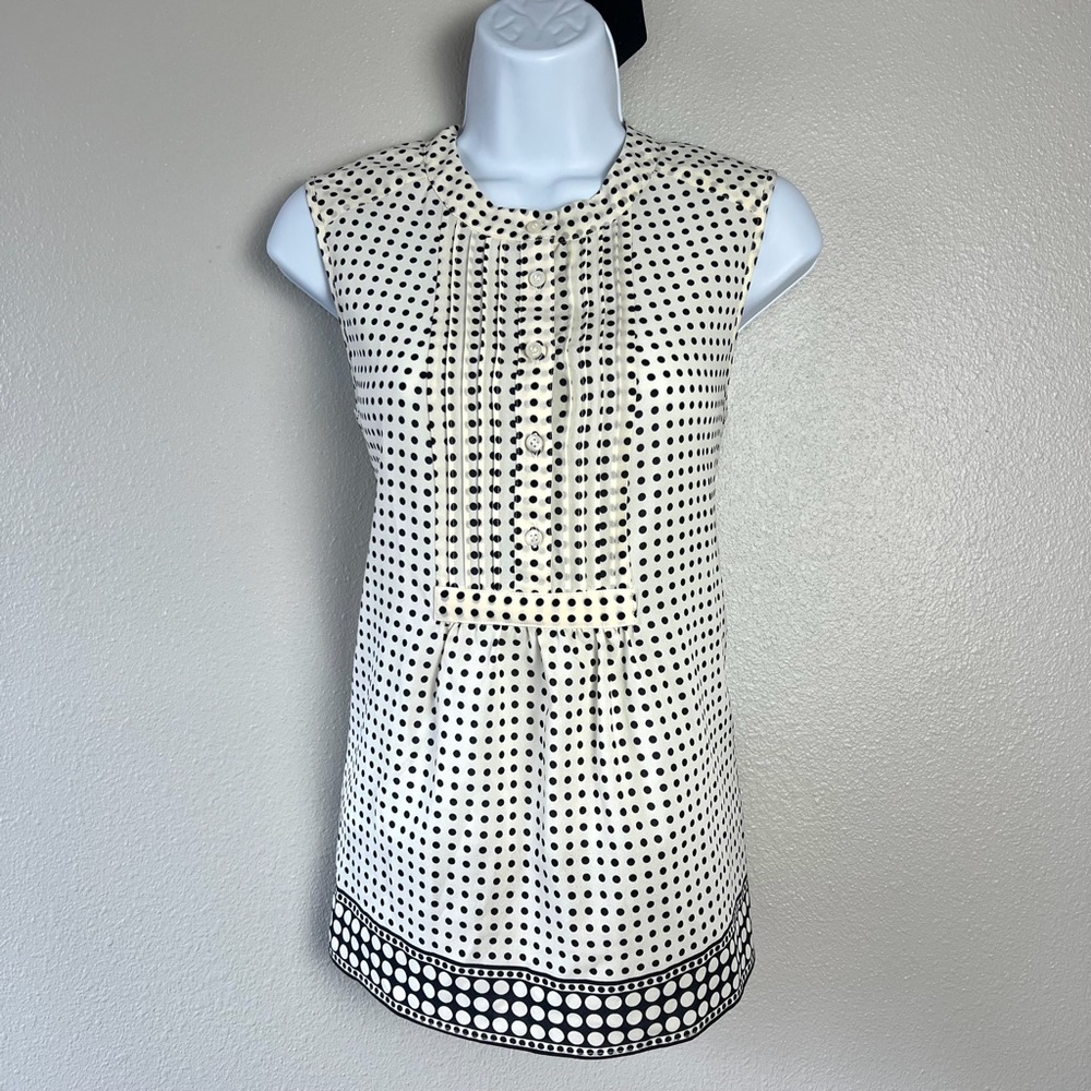 J.Crew women’s sleeveless top sz 2 ivory & black dots tuxedo shell cami office